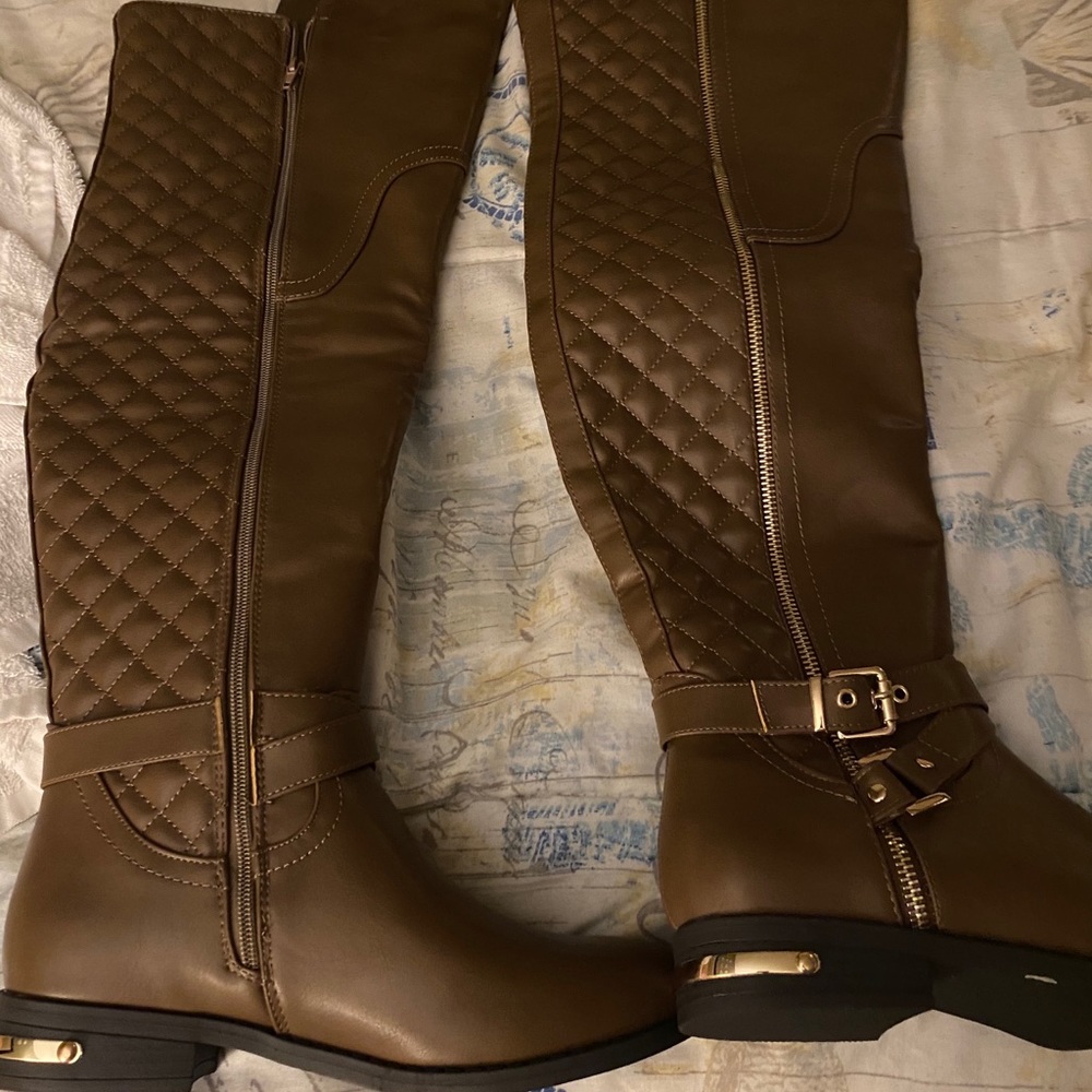 Over the knee light brown boots